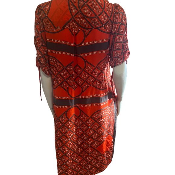 Anthropologie Moulinette Soeurs Silk Shirt Dress Button Up VNeck Size 12 Red - Picture 4 of 9